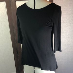 Kim & Cami black tee T-shirt sheer insert in back sz Sm/ high- low style NWOT